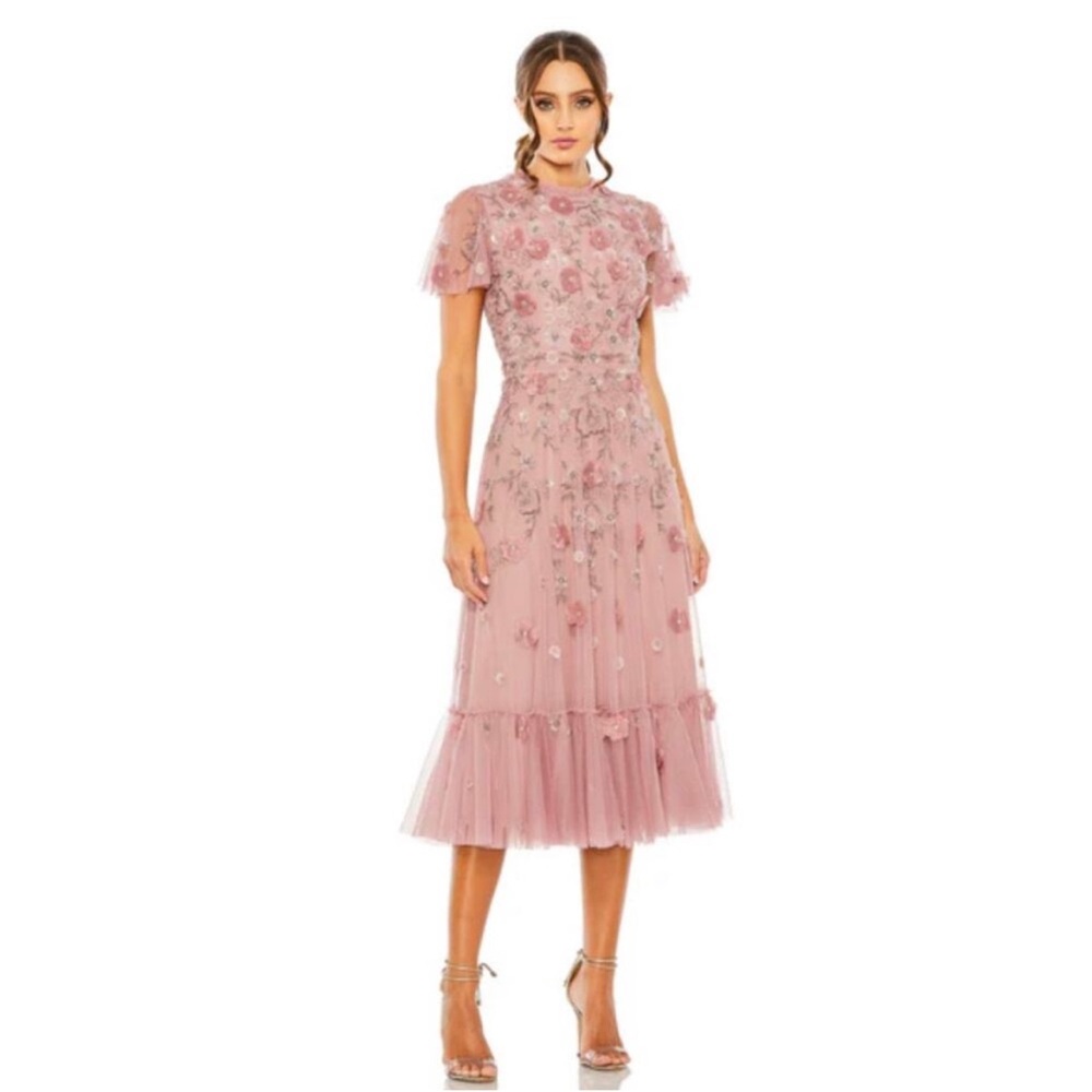 Mac Duggal Berry Pink Embellished High Neck Cap Sleeve A Line Dress Size 14